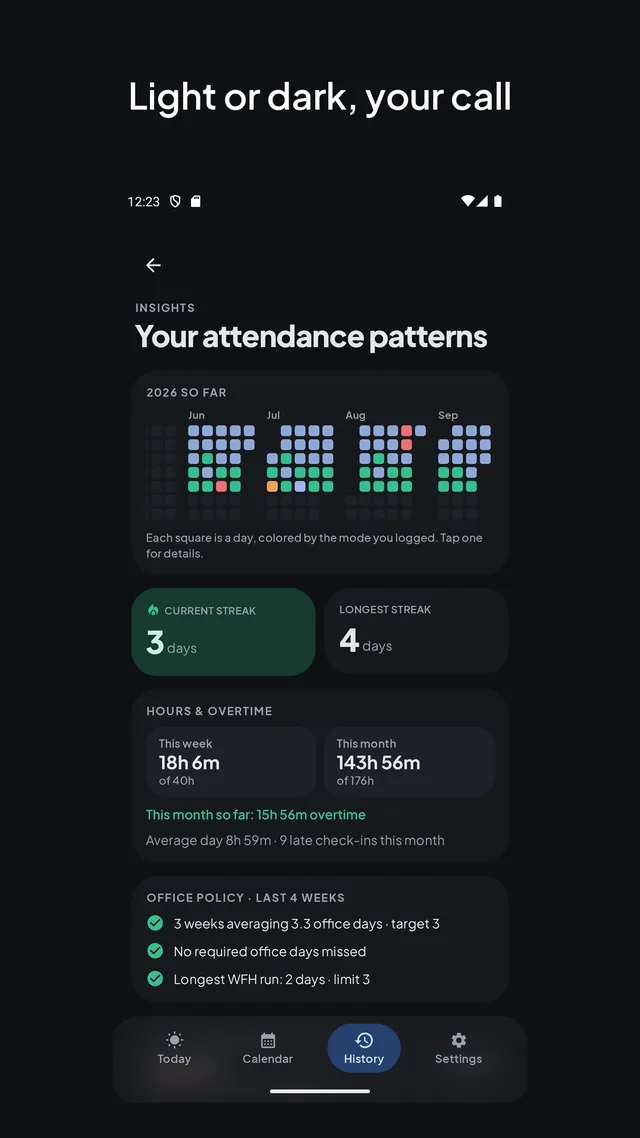 OfficeTrack in dark mode